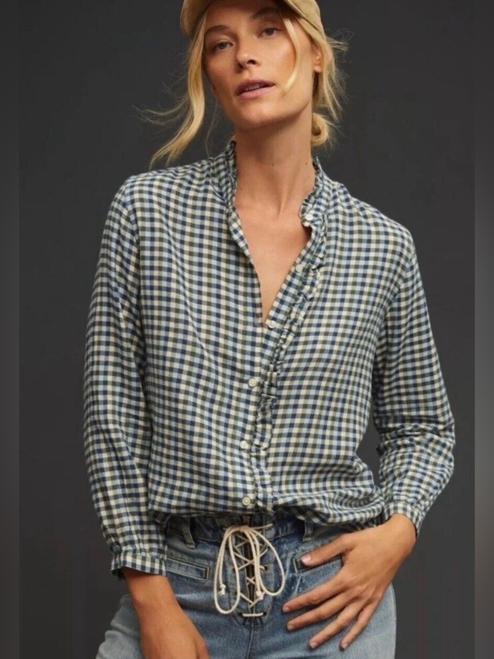 By Trovata Birds of Paradis Helena Shirt Plaid Flannel Blue Size XS